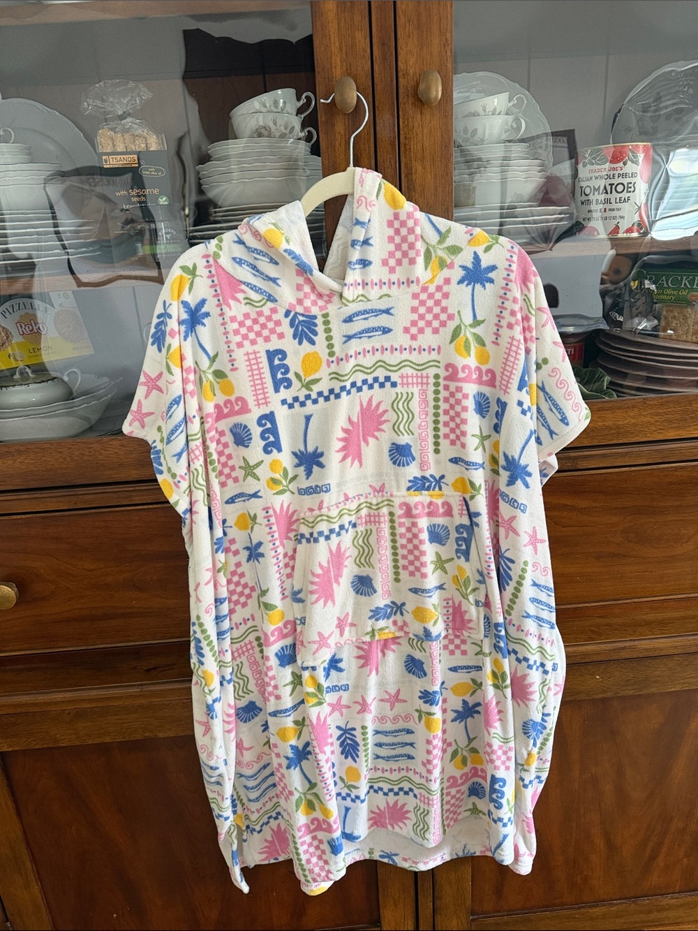 Women’s Hooded Swim Poncho in Pink Multicolor Print
